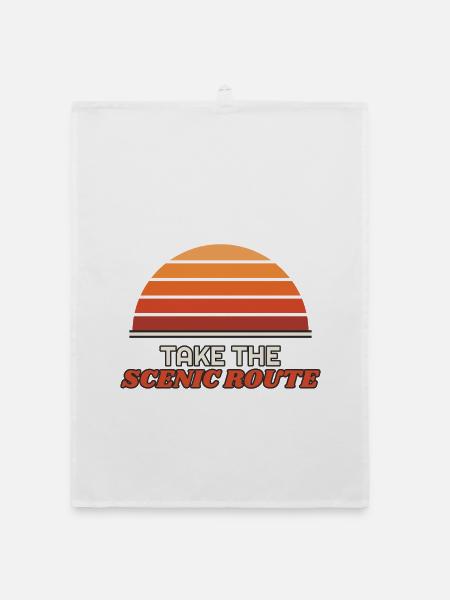 Take the Scenic Route – Retro Sonnenuntergang - Organic Geschirrtuch - Weiß - Vorne