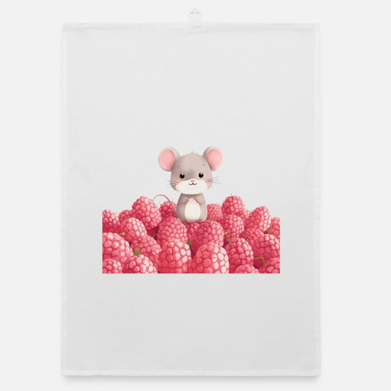 Souris mignonne dans le champ de framboises conception pour enfants Torchon bio