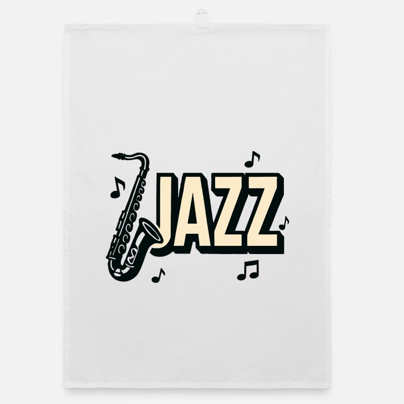 Typography jazz saxophone musical notes Organic dish towel