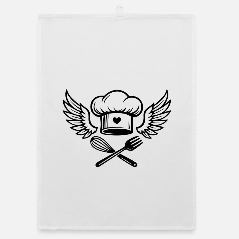 Chef's hat with heart and wings Organic dish towel