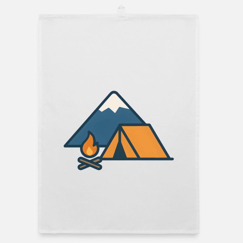Mountain Camping Tent Campfire - Organic dish towel - white