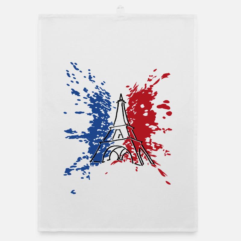 Drapeau Tour Eiffel France ✅ Drapeau Tour Eiffel ✔ - Torchon bio - blanc