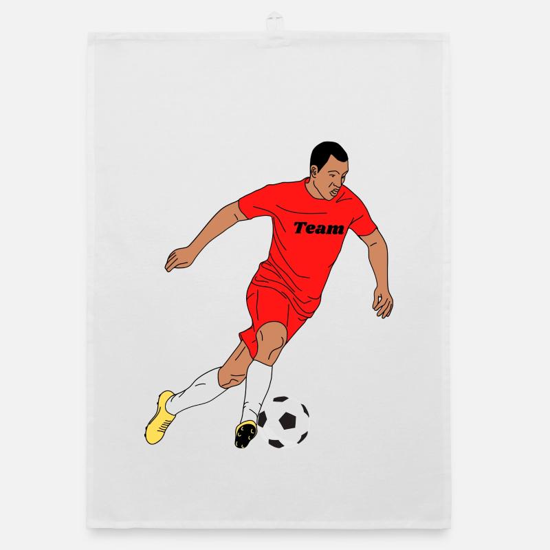Footballeur rouge dans la conception de l’équipe - Torchon bio - blanc