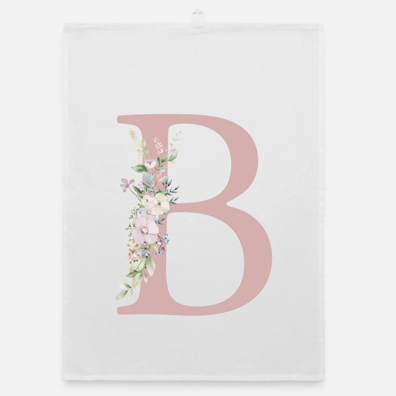 B Monogram, Floral, Personalizable Organic dish towel