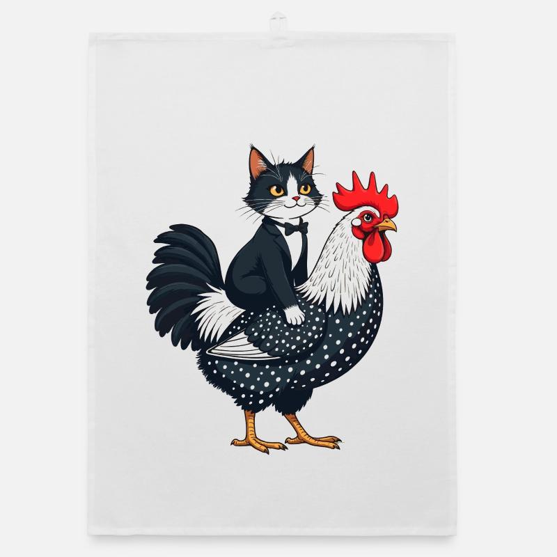 Chien Noir et Coq Éclectique Torchon bio