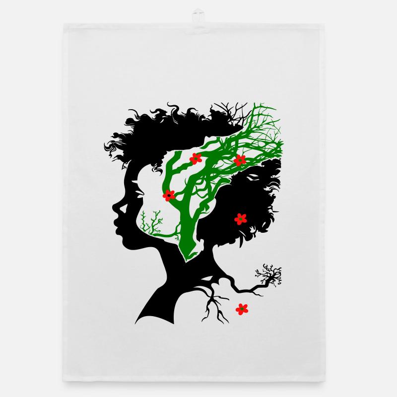 Abstract tree with flowers Organic dish towel