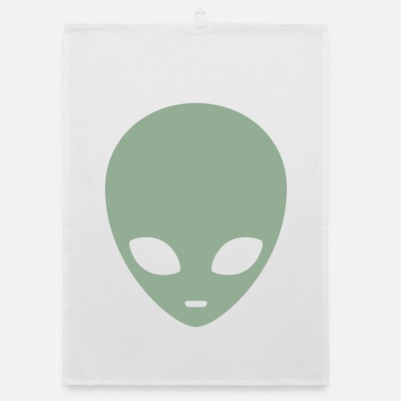Muted Mint Alien Head - Organic dish towel - white