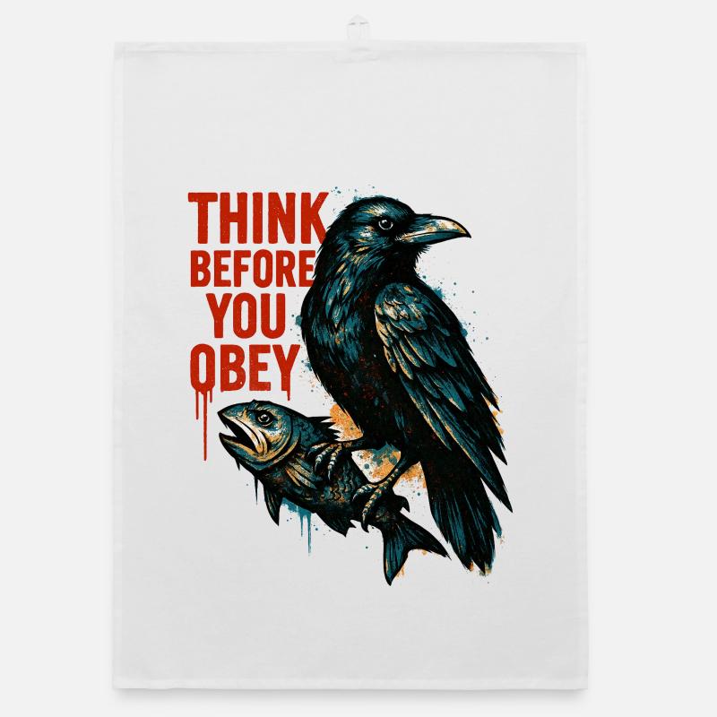 Think Before Obeying – Crow Art Organic dish towel