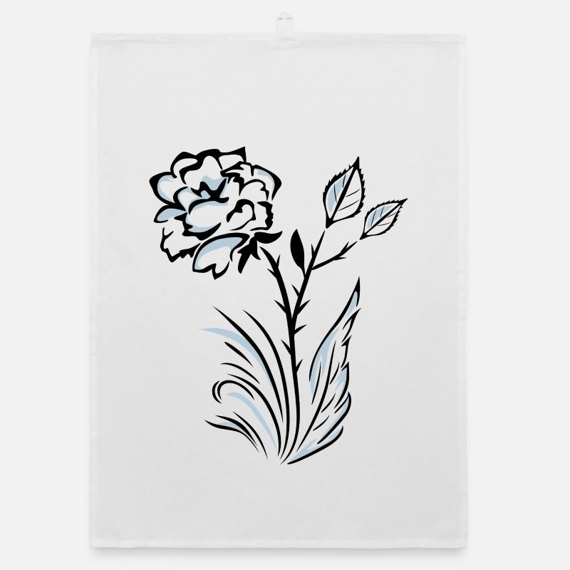Stylized outlined rose Organic dish towel