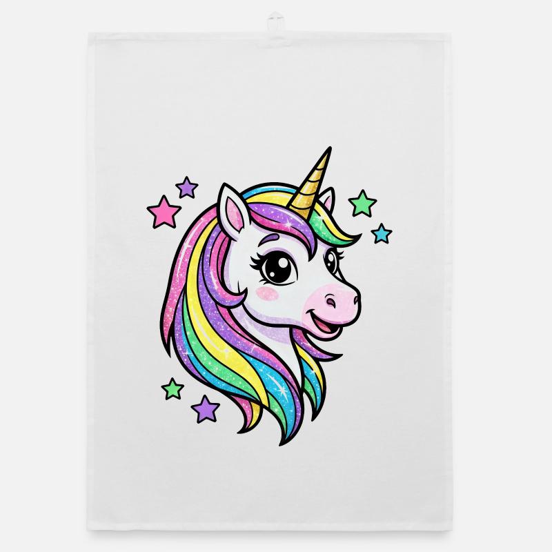 Regenbogen Einhorn Glitzerkopf Organic Geschirrtuch