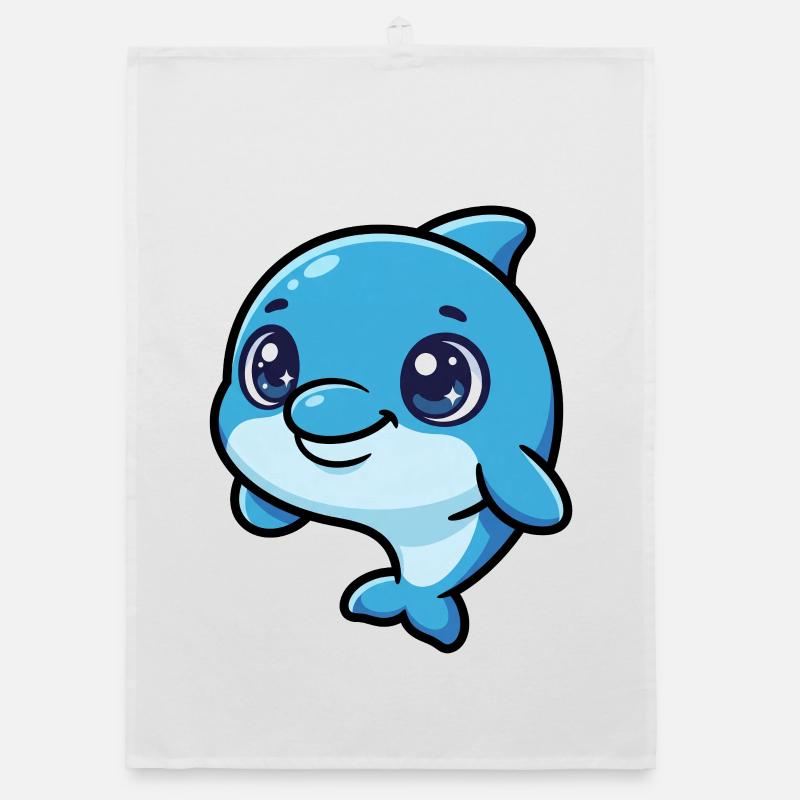 Laughing Dolphin Cartoon Blue Organic dish towel