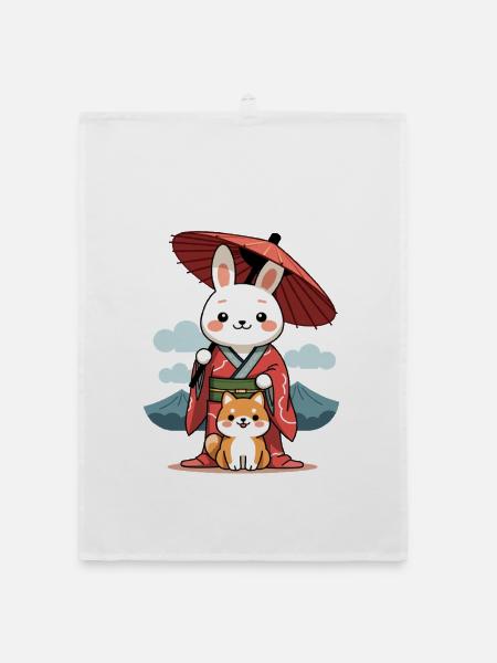 Cute Space Bunny Astronaut Design - Organic Geschirrtuch - Weiß - Vorne