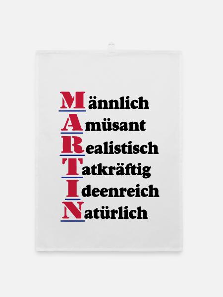 Martin ,Vorname,Namensschild,Name,Fun Shirt (25) - Organic Geschirrtuch - Weiß - Vorne