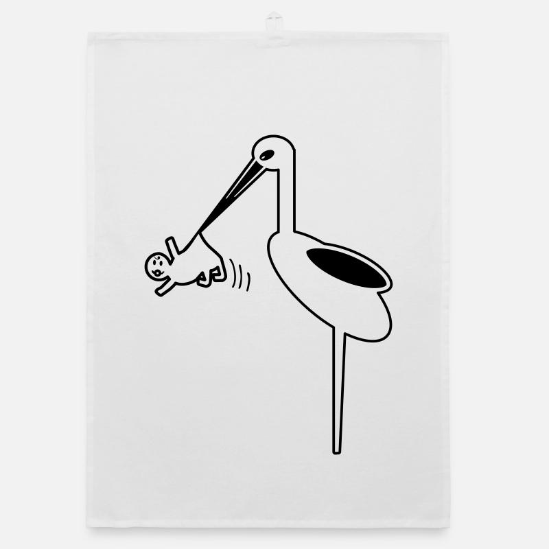 Cigogne avec bébé sage-femme, naissance de cigogne - Torchon bio - blanc