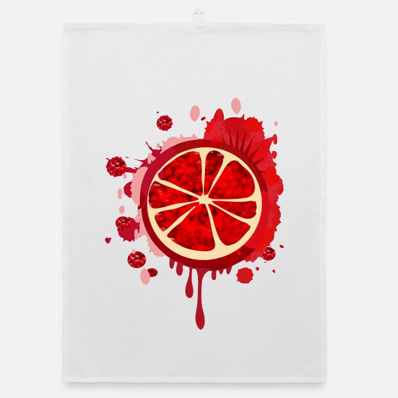 blood-red pomegranate graffiti with seeds Organic dish towel
