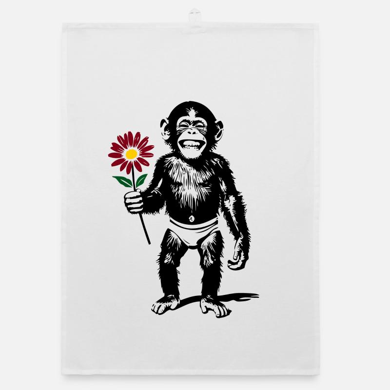 Affe mit Blume Valentinsgeschenk Organic Geschirrtuch