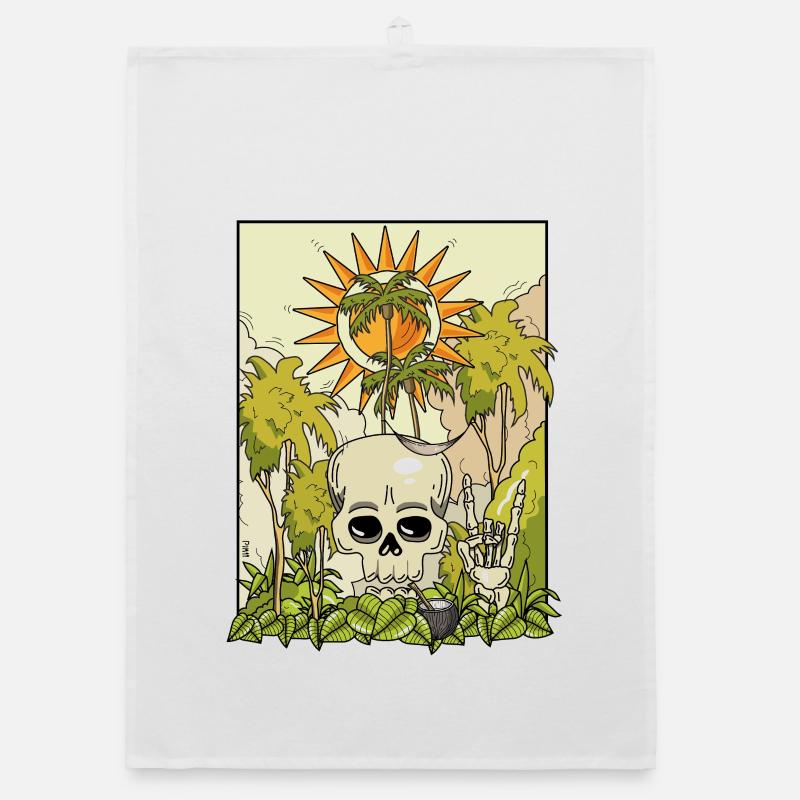 Volcanic skull with sun wreath Organic dish towel
