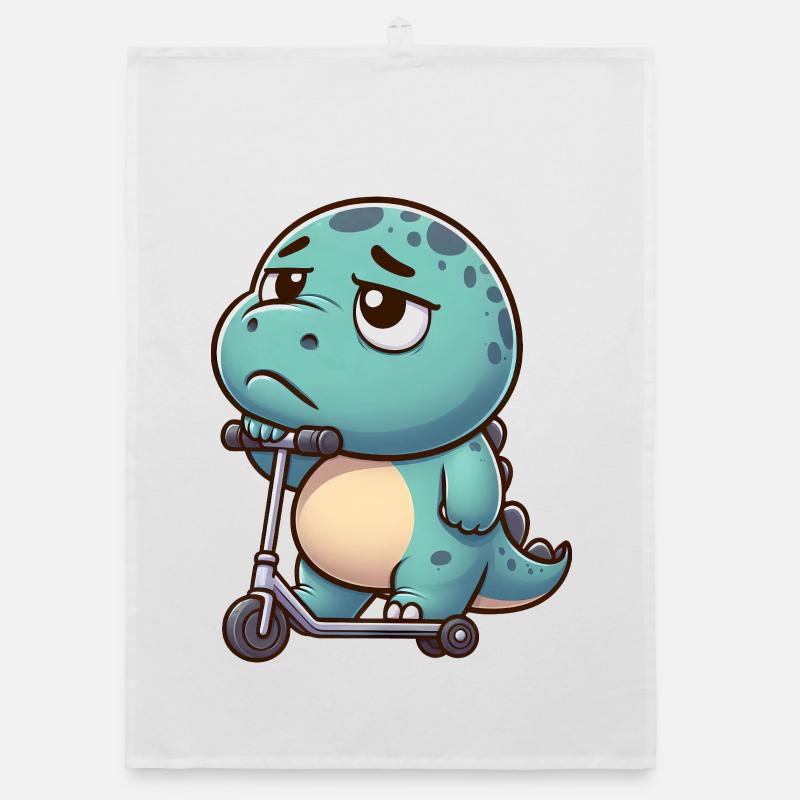mignon Dino Trex scooter dessin animé ennui Torchon bio