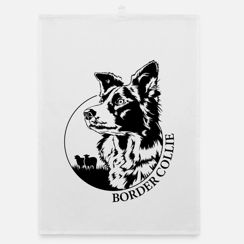 Border Collie de travail Portrait chien chiens Wilsigns - Torchon bio - blanc