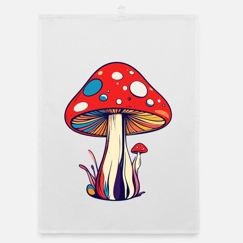 Champignons psychédéliques à motif de mouches colorées Torchon bio