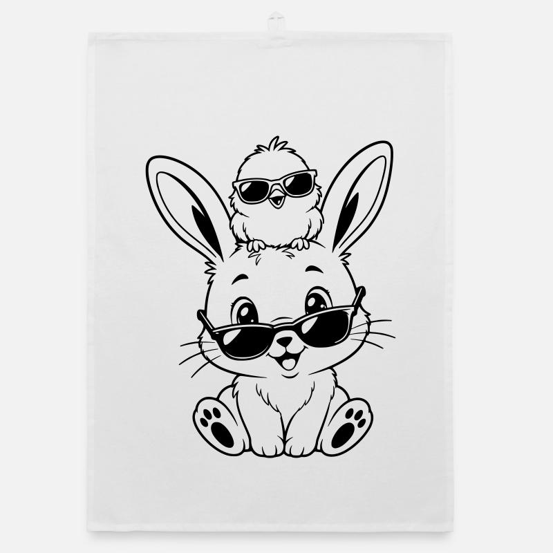 Hase mit Küken und Sonnenbrille Organic Geschirrtuch