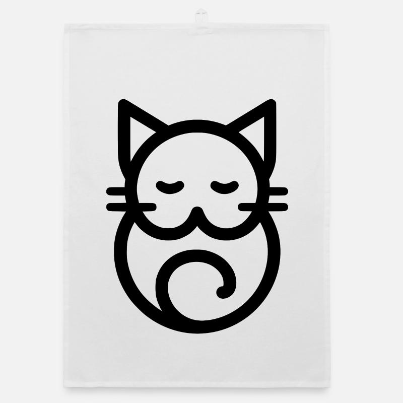 Art géométrique minimaliste de chat endormi - Torchon bio - blanc