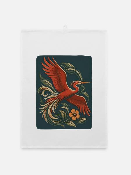 Roter Phoenix im Tattoo-Stiel  - Organic Geschirrtuch - Weiß