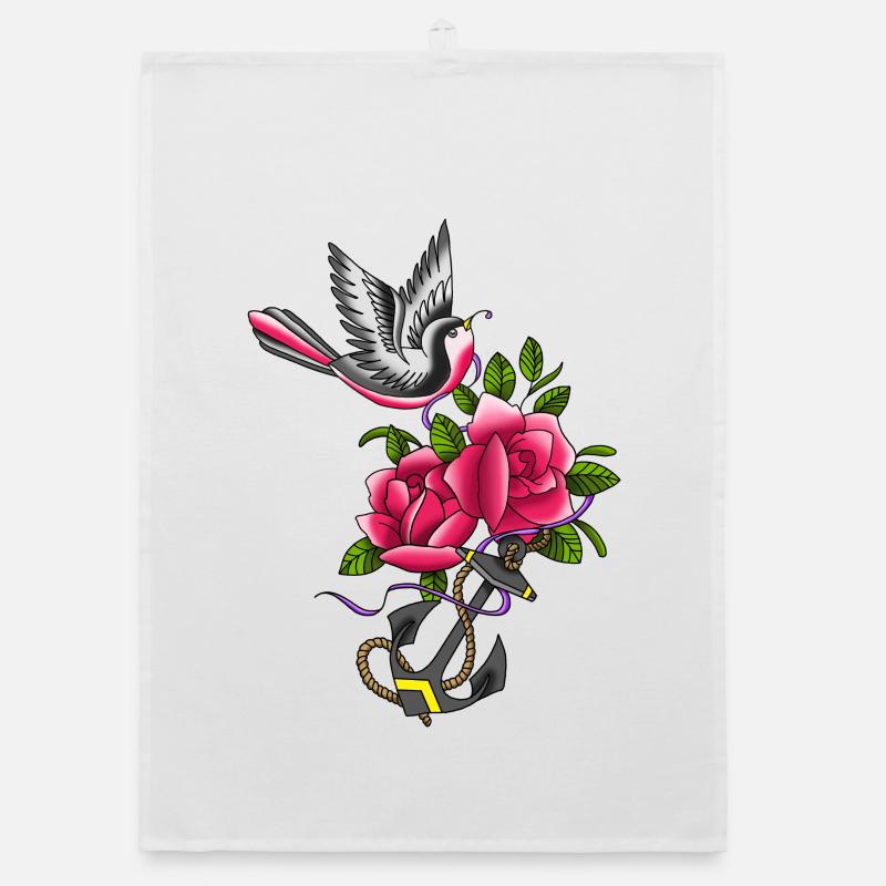 Bird tatoo Organic dish towel