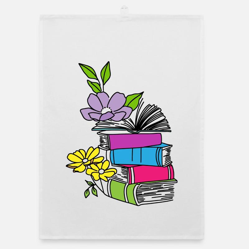 Bücher mit Blumen Organic Geschirrtuch