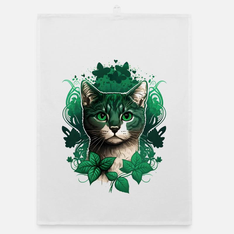 Katze mit Efeu Rahmen Organic Geschirrtuch