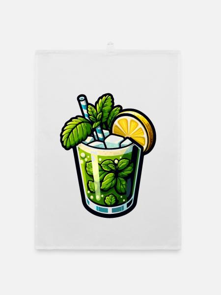 Mojito Cocktail Rum Limette Minze - Organic Geschirrtuch - Weiß - Vorne