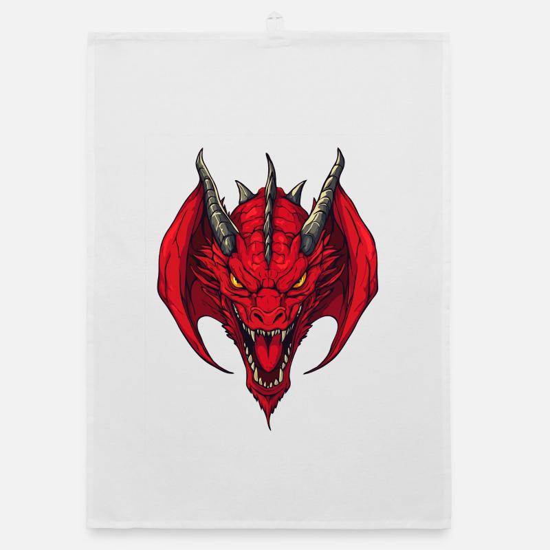 Red Dragon Head Front View Organic dish towel