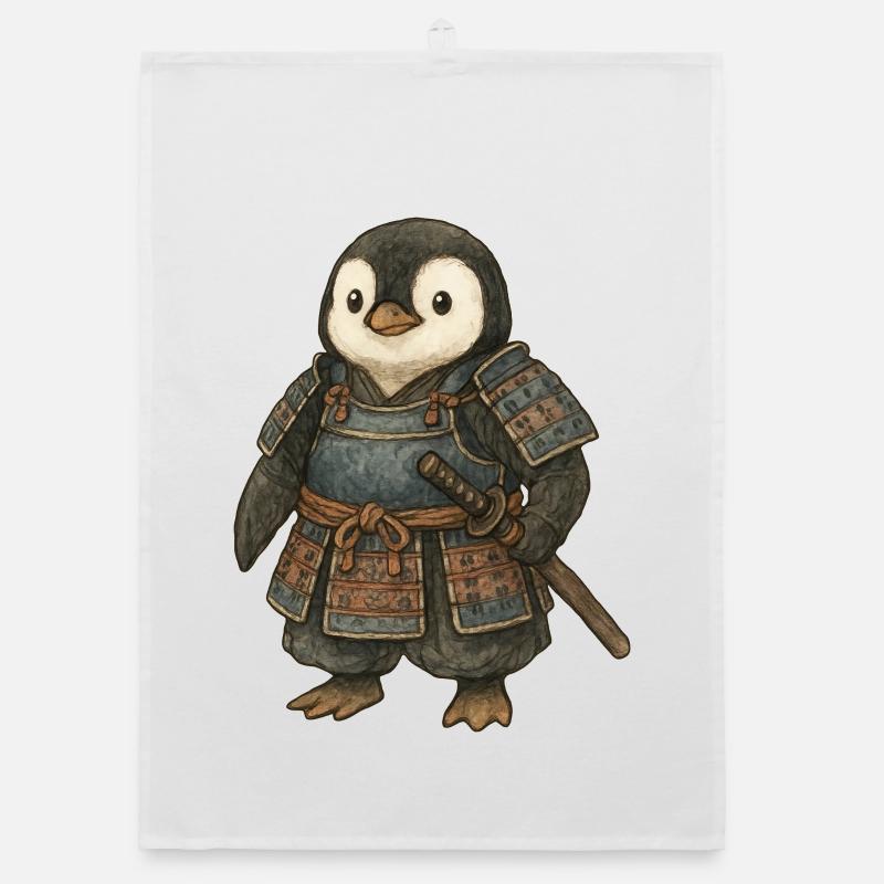 Historischer Samurai Pinguin mit Katana Japan Kult Organic Geschirrtuch