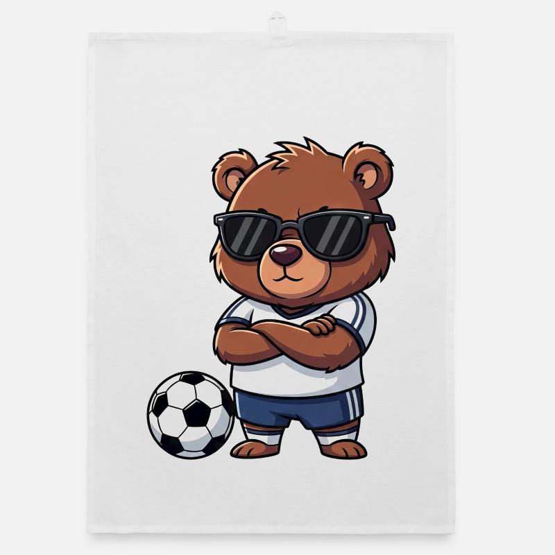Cute Bear Soccer Player Brown Bear Cartoon Cool Organic dish towel