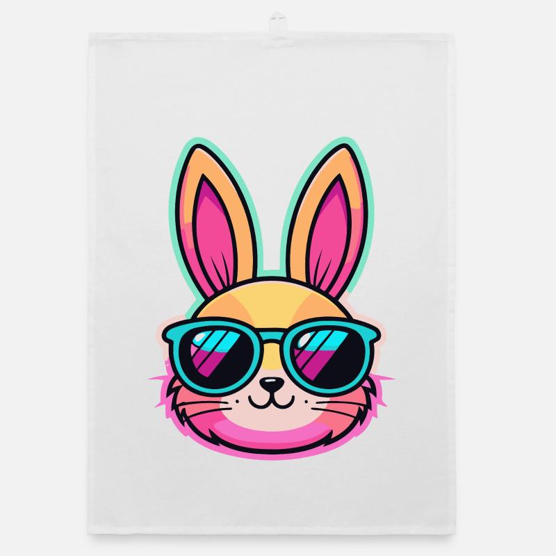 Lapin Néon avec Lunettes Colorées Torchon bio