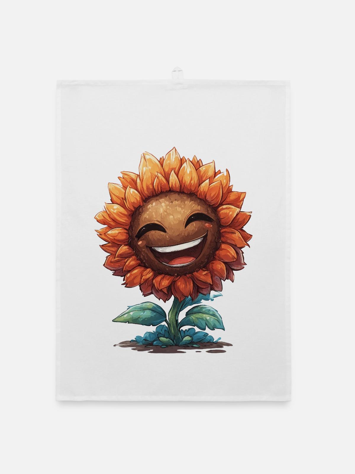 Lächelnder Sonnenblumen Gruß - Organic Geschirrtuch - Weiß - Vorne