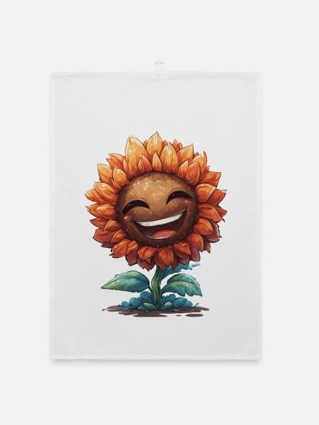 Lächelnder Sonnenblumen Gruß - Organic Geschirrtuch - Weiß - Vorne