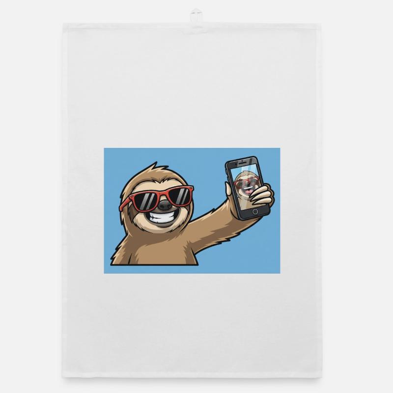 Cool Sloth Selfie Design Organic dish towel