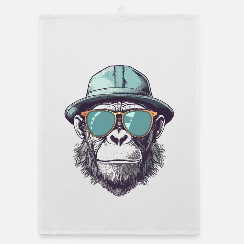 Cool monkey with sunglasses and hat Organic dish towel