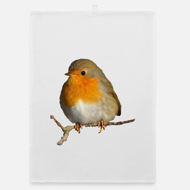 Robin sitting on branch Organic dish towel