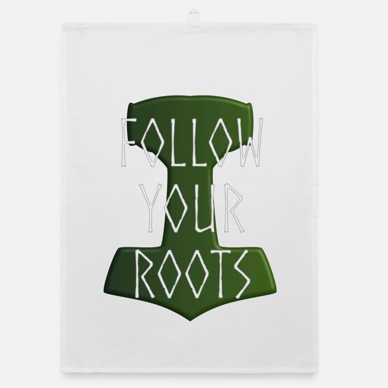 Follow your Roots - Hammer Donar Thor Mjölnir - Organic Geschirrtuch - Weiß