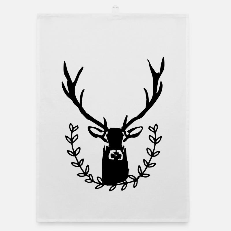 Deer with laurel wreath Organic dish towel