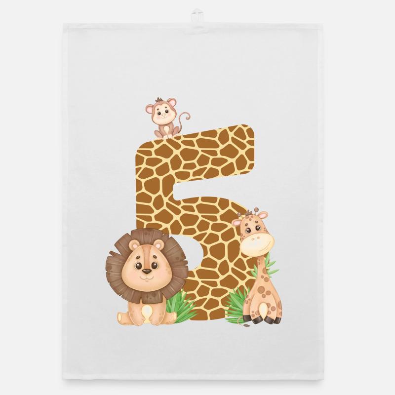 5. Geburtstag Dschungeltiere Giraffe Löwe Affe Organic Geschirrtuch