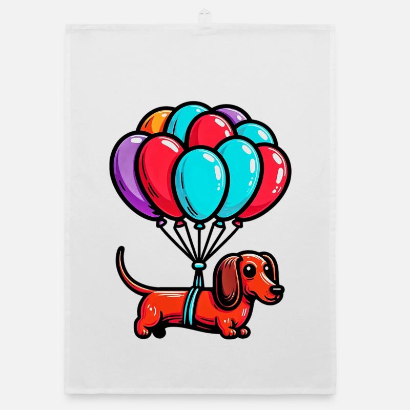 Dackelhund mit Luftballons Organic Geschirrtuch