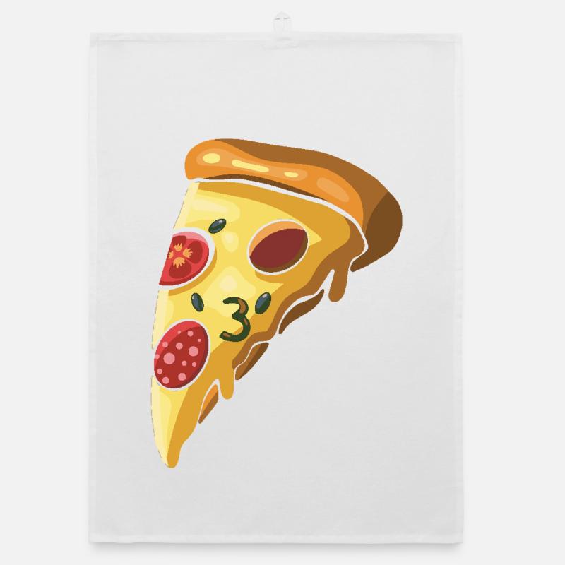 Pizza Italie fromage dessin animé illustration - Torchon bio - blanc
