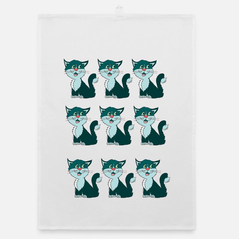 Playful cat illustration in collage look Organic dish towel