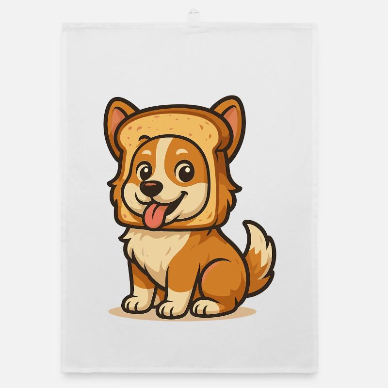 Cute Dog with Bread Face Design Organic Geschirrtuch