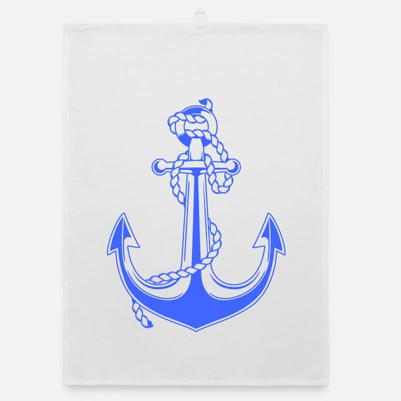 Blauer Anker mit Seil Illustration Organic Geschirrtuch