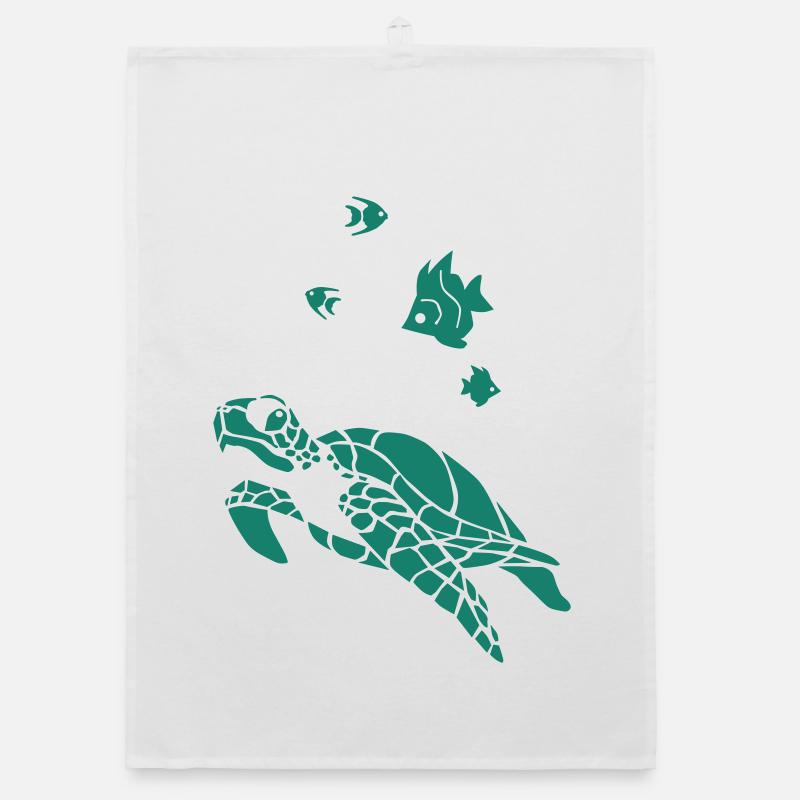 Turtle anf Flag fish - Organic Geschirrtuch - Weiß