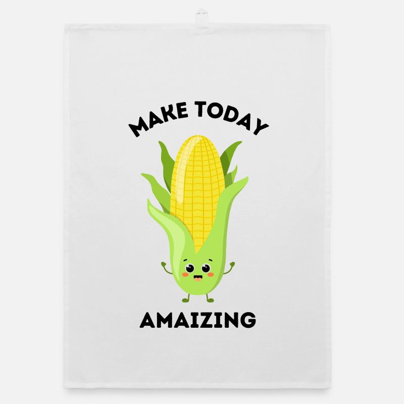 Mignon jeu de mots maïs dessin animé « Make Today Amaizing » Torchon bio